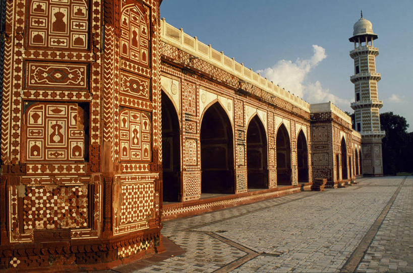 无人,横图,室外,建筑,泰姬陵,巴基斯坦,亚洲,庭院,大理石,拱门,摄影,坟墓,尖塔,陵墓,伊斯兰教,中东,沙岩,印度次大陆,拉合尔,彩图