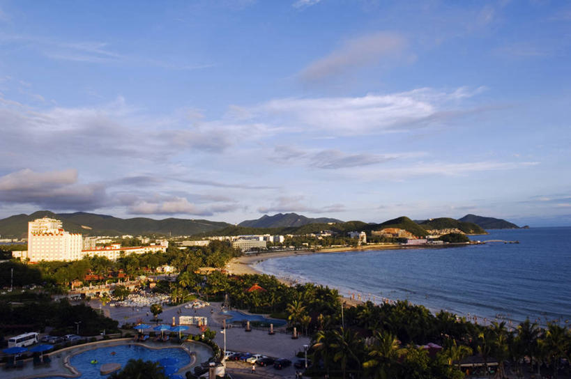 无人,横图,全景,俯视,室外,白天,度假,海洋,酒店,三亚,日光,亚洲,地形,海岸线,蓝色,风景,天空,摄影,海南岛,海滩,彩图,高角度拍摄,旅行