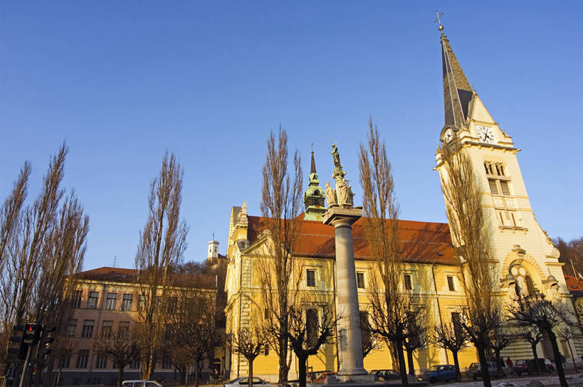 无人,教堂,横图,室外,欧洲,斯洛文尼亚,尖顶,首都,摄影,宗教,基督教,宗教建筑,前南斯拉夫,卢布尔雅那,彩图