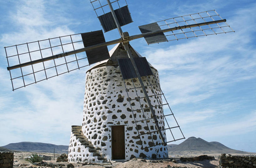 无人,横图,风,建筑,风车,西班牙,欧洲,乡村,帆,转,摄影,加那利群岛,磨坊,富埃特文图拉岛,大西洋群岛,彩图