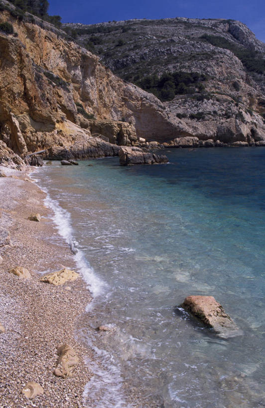 无人,竖图,室外,水,西班牙,欧洲,悬崖,海湾,摄影,地中海,斗篷,海滩,岩石,彩图,白色海岸