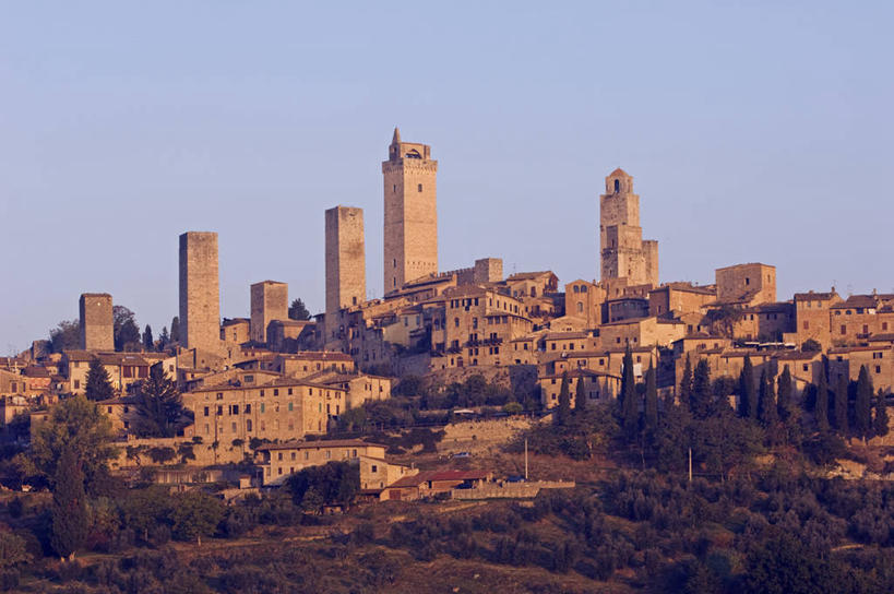 无人,横图,室外,日出,天际线,建筑,意大利,欧洲,房屋,乡村,城镇,塔,黎明,摄影,早晨,托斯卡纳区,圣吉米尼亚诺,彩图