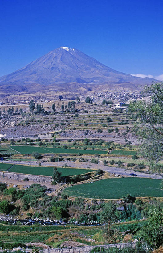 无人,竖图,室外,农业,梯田,火山,山,山脉,雪山,秘鲁,田地,南美,摄影,彩图