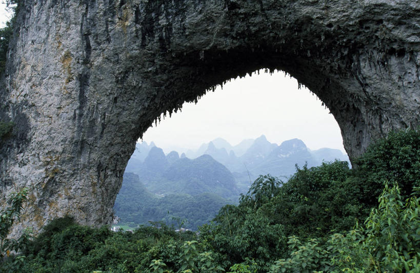 无人,横图,室外,山,山脉,亚洲,拱门,摄影,广西,岩石,彩图