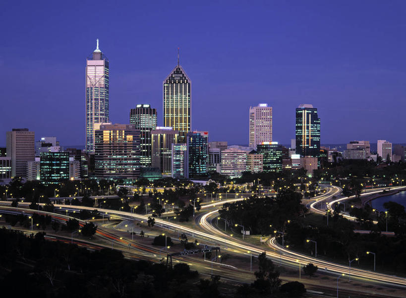 无人,横图,室外,夜晚,天际线,城市,澳大利亚,摄影,澳大拉西亚,西澳大利亚,彩图