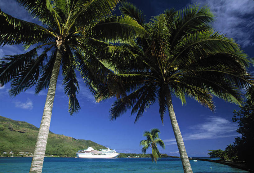 无人,横图,棕榈树,邮轮,摄影,热带气候,大洋洲,法属波利尼西亚,法属玻利尼西亚,南太平洋,太平洋岛屿,彩图,法国海外领土