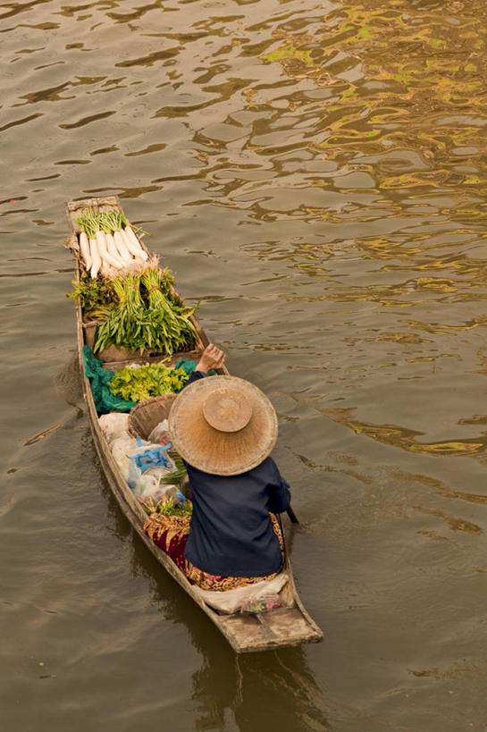 成年人,一个人,竖图,船,蔬菜,泰国,亚洲,仅一个女性,小贩,食品,市场,水上市场,摄影,东南亚,运河,女人,彩图