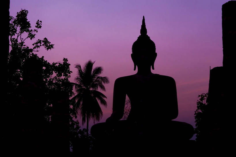 无人,横图,泰国,亚洲,雕像,佛,素可泰,黄昏,地标建筑,摄影,宗教,东南亚,剪影,泰国文化,彩图,素可泰遗址公园