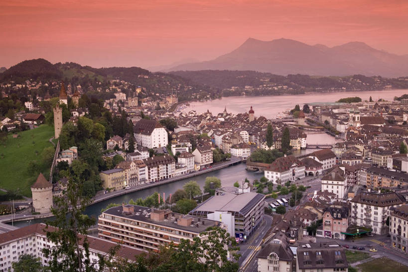 无人,横图,瑞士,欧洲,钟塔,黄昏,摄影,西欧,市政厅,卢塞恩,彩图