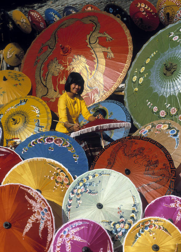 一个人,竖图,泰国,亚洲,阳伞,摄影,清迈省,彩图