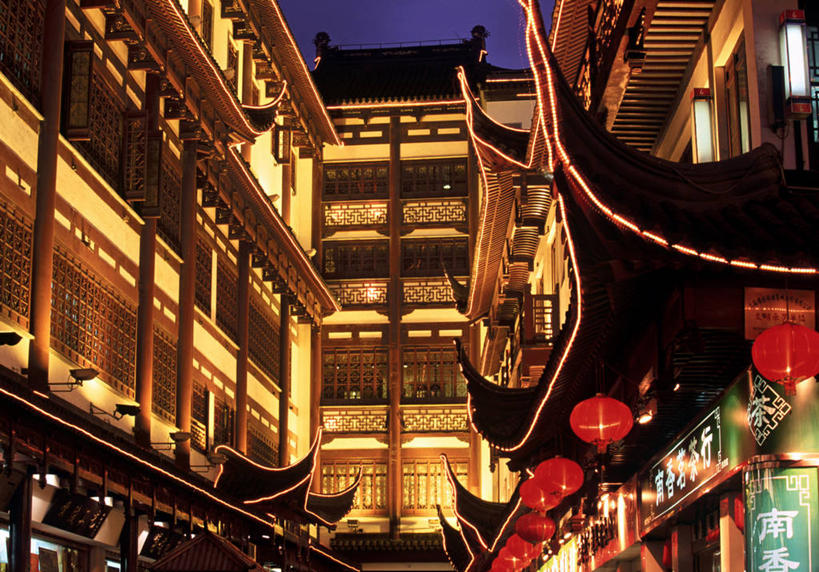 无人,横图,夜晚,上海,亚洲,古城,豫园,摄影,彩图