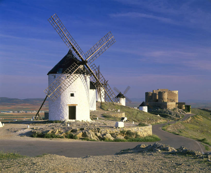 无人,横图,风车,西班牙,欧洲,摄影,西欧,地中海文化,南欧,伊比利亚半岛,西班牙王国,卡斯蒂利亚,卡斯蒂利亚拉曼查,卡斯蒂利亚拉曼恰,拉曼查,拉曼恰,彩图