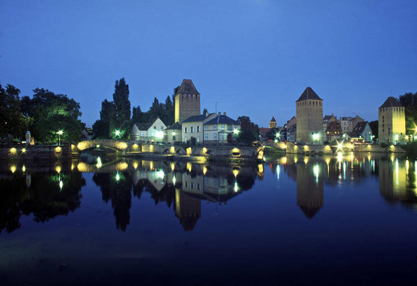 无人,横图,夜晚,法国,欧洲,摄影,运河,阿尔萨斯,法国文化,廊桥,斯特拉斯堡,彩图