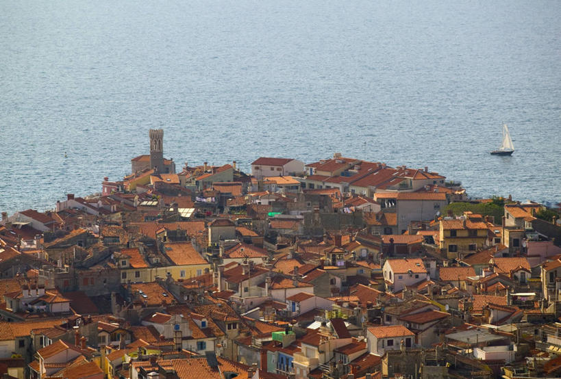 无人,横图,天线,欧洲,斯洛文尼亚,屋顶,摄影,亚得里亚海,皮兰,彩图