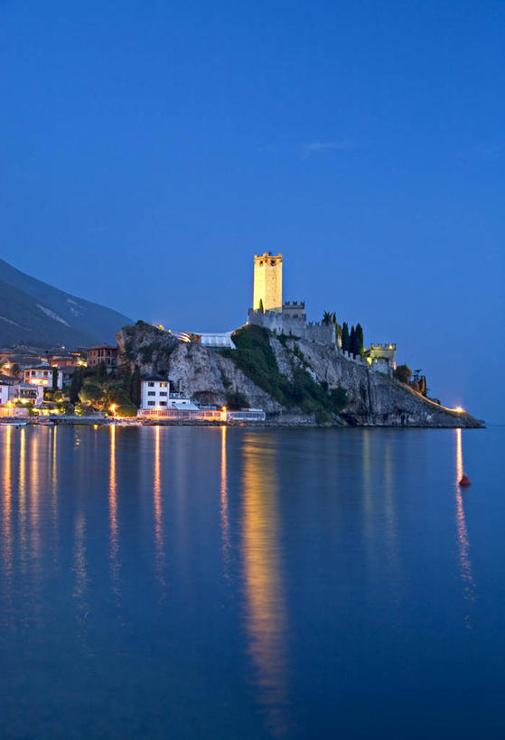 无人,竖图,室外,夜晚,意大利,欧洲,城堡,黄昏,摄影,威尼托大区,加尔达湖,彩图