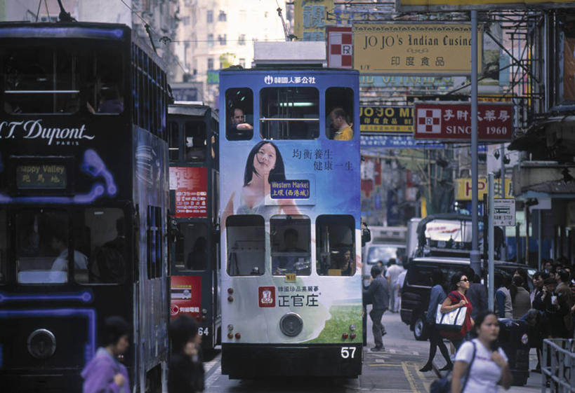 无人,横图,城市,香港,亚洲,双层巴士,缆车,运输,摄影,湾仔,香港岛,彩图