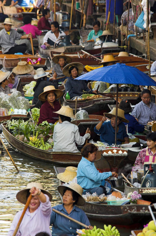 竖图,室外,河流,船,泰国,亚洲,食品,水上市场,摄影,东南亚,彩图