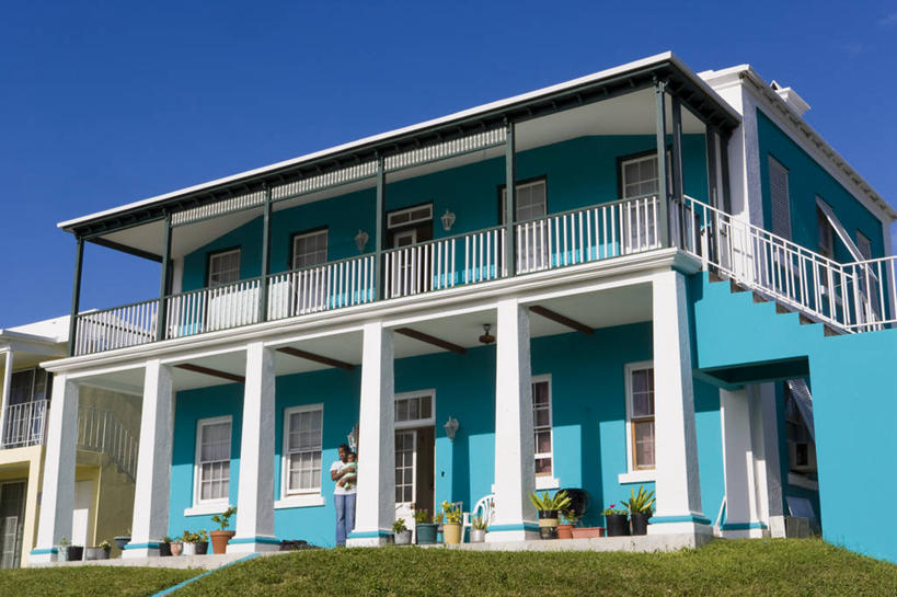 无人,横图,室外,阳台,房屋,岛,城镇,蓝色,地标建筑,大西洋,摄影,百慕大,彩图,门廊