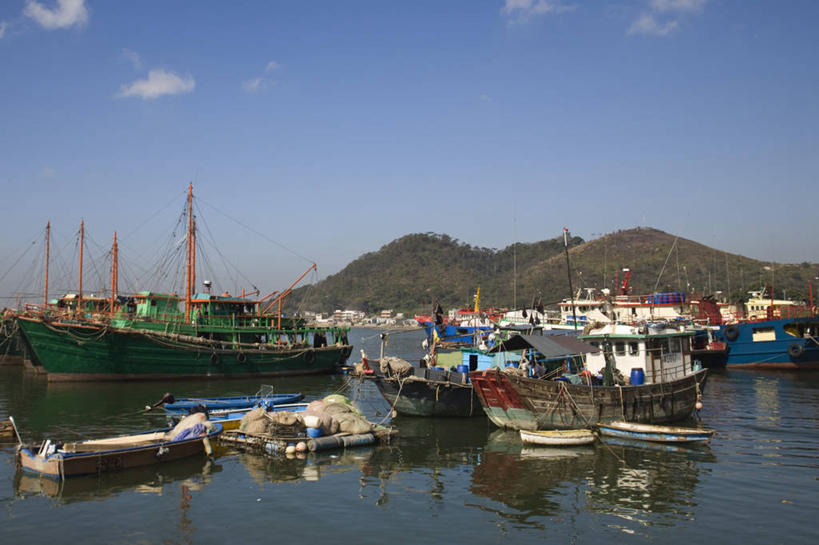 无人,横图,城市,香港,亚洲,渔船,摄影,大屿山,彩图,海港