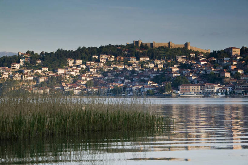 无人,横图,室外,湖,天际线,欧洲,地形,城镇,古城,摄影,巴尔干,奥赫里德,彩图