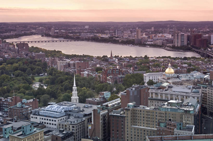 无人,横图,俯视,室外,日落,天际线,城市,美国,摄影,北美,波士顿,马萨诸塞,查尔斯河,美国人,彩图,高角度拍摄