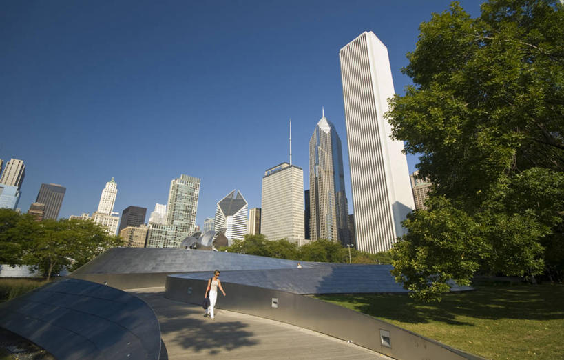 无人,横图,室外,城市,摩天大楼,美国,摄影,人行桥,北美,市区,伊利诺斯州,芝加哥市,芝加哥千禧公园,美国人,彩图