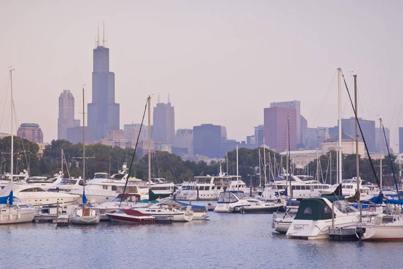 无人,横图,室外,天际线,城市,摩天大楼,船,美国,游艇,摄影,北美,市区,伊利诺斯州,密歇根湖,芝加哥市,美国人,彩图,海港