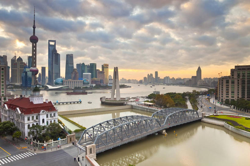 横图,俯视,室外,白天,旅游,天际线,城市,上海,中国,亚洲,黄浦江,外滩,摄影,彩图,高角度拍摄