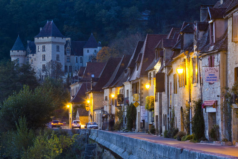 无人,横图,室外,夜晚,旅游,法国,欧洲,乡村,黄昏,摄影,西欧,法兰西,法兰西共和国,阿基坦,法兰西第五共和国,亚魁当,阿基坦大区,多尔多涅,秋天,彩图,旅行,多尔多涅河