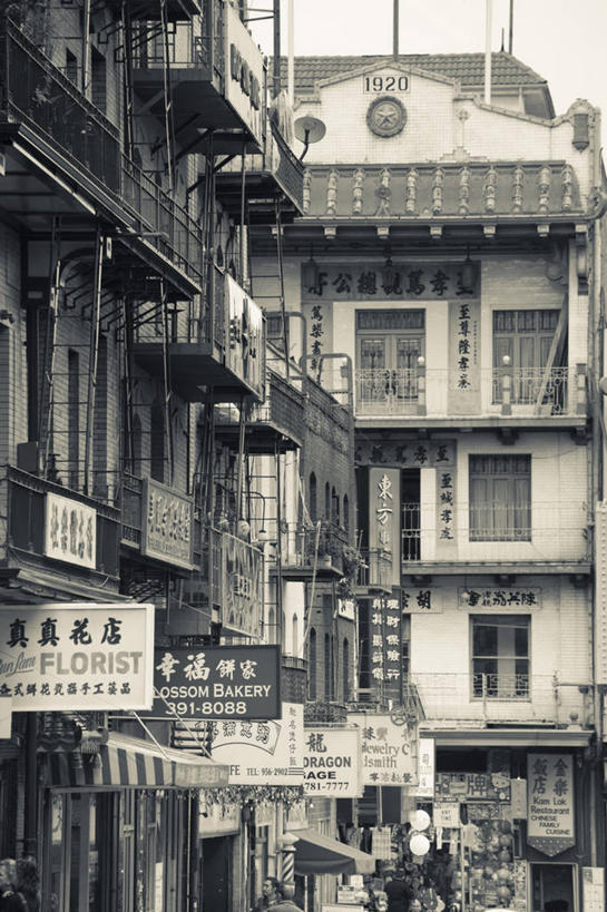 竖图,黑白,室外,白天,旅游,城市,建筑,美国,唐人街,摄影,太平洋,北美,加利福尼亚,旧金山,美国人,旅行,北加利福尼亚州
