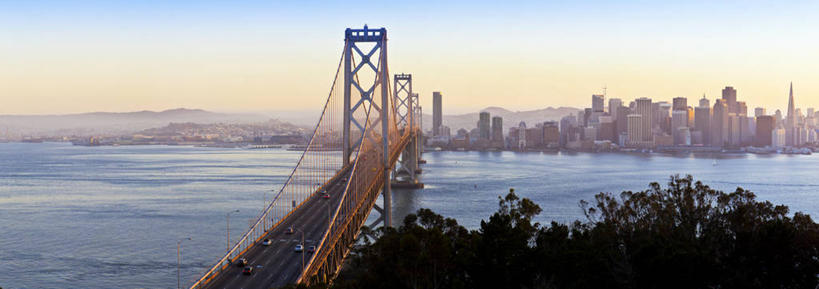 无人,横图,全景,室外,海洋,日落,天际线,城市,建筑,摩天大楼,日光,美国,摄影,吊桥,宁静,加利福尼亚,透视图,市区,旧金山,海湾大桥,金融区,彩图