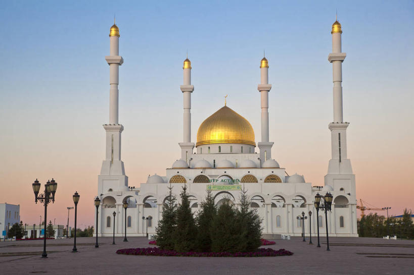 无人,横图,方图,室外,白天,建筑,哈萨克斯坦,宏伟,摄影,尖塔,伊斯兰教,圆顶建筑,清真寺,万里无云,彩图