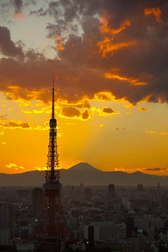 无人,竖图,室外,日落,山,东京,富士山,日本,日本文化,地形,塔,首都,风景,地标建筑,摄影,东京塔,彩图,旅行