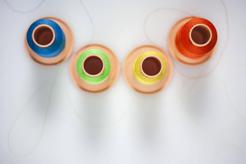 无人,横图,俯视,白色背景,纽约,美国,线,四个,卷起,摄影,多样,线轴,美术工艺,彩图,高角度拍摄,影棚拍摄