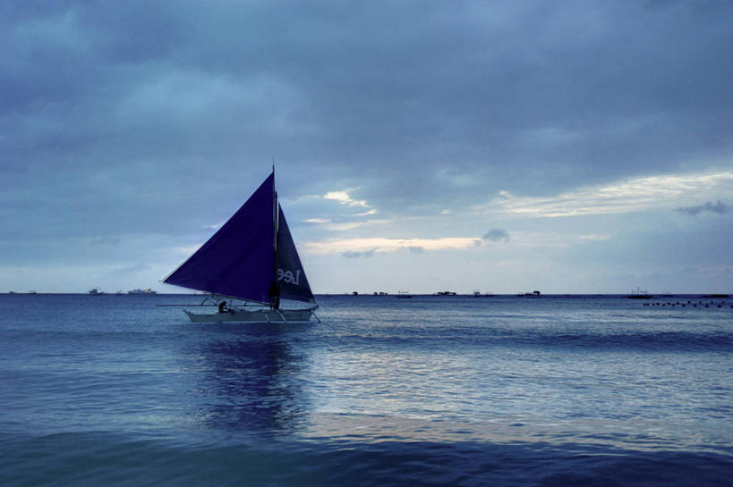 无人,横图,室外,海洋,日落,船,菲律宾,水平线,云,天空,运输,摄影,航海,长滩岛,彩图,旅行