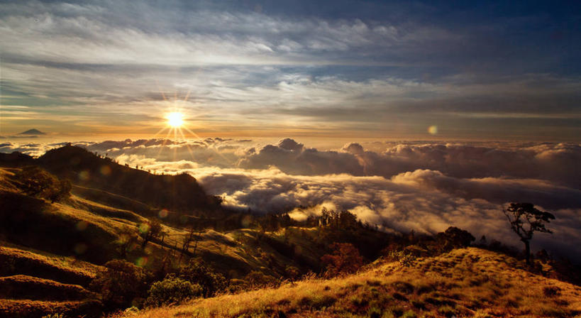 无人,横图,室外,镜头眩光,日出,美景,山,太阳,日光,印度尼西亚,景观,云,风景,天空,自然,景色,摄影,宁静,自然风光,龙目岛,彩图,阿贡火山,巴厘