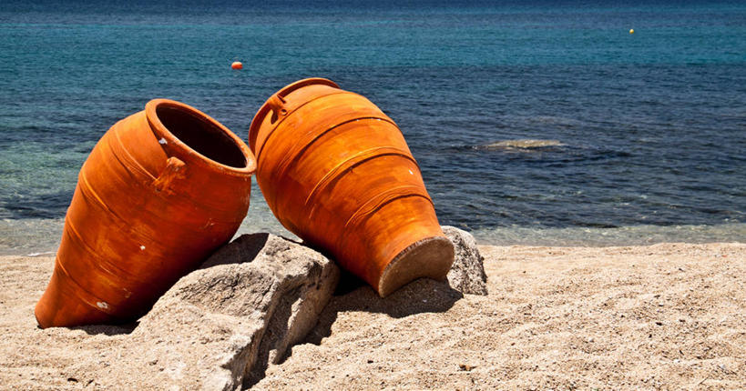 无人,横图,室外,特写,白天,海洋,花瓶,希腊,沙子,历史,两个,自然,橙色,摄影,美术工艺,海滩,彩图,双耳罐