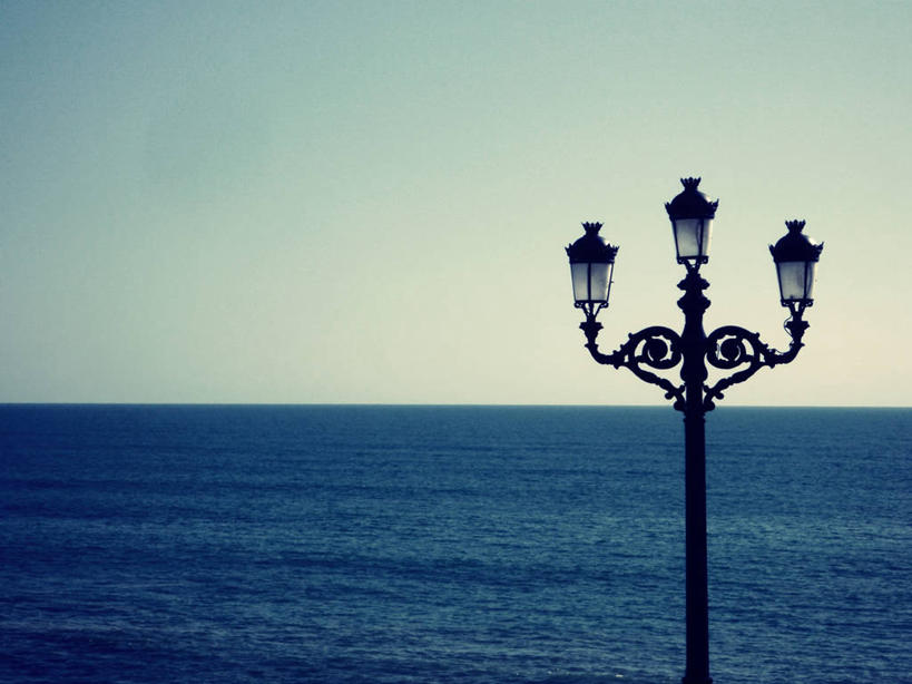 无人,横图,室外,特写,白天,海洋,路灯,西班牙,水平线,自然,摄影,宁静,便利,万里无云,加的斯,彩图