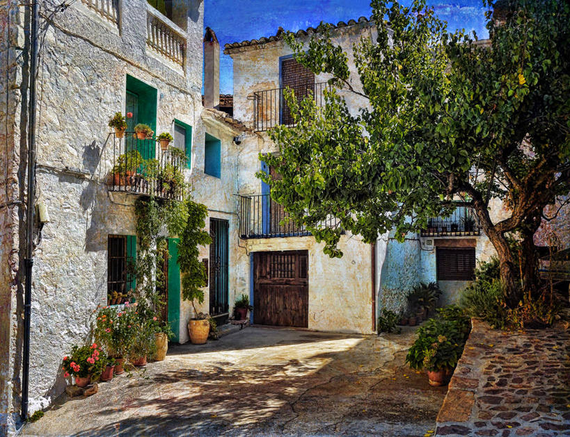 无人,横图,室外,白天,门,阳台,建筑,街道,西班牙,百叶窗,房屋,首都,树,社区,摄影,宁静,巴伦西亚省,卡斯特利翁省,彩图