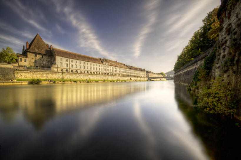 无人,横图,室外,白天,河流,山,建筑,法国,反射,云,天空,摄影,宁静,彩图