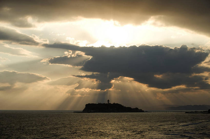 无人,横图,室外,海洋,日落,日本,岛,云,神奈川县,风景,天空,自然,摄影,宁静,剪影,镰仓,彩图