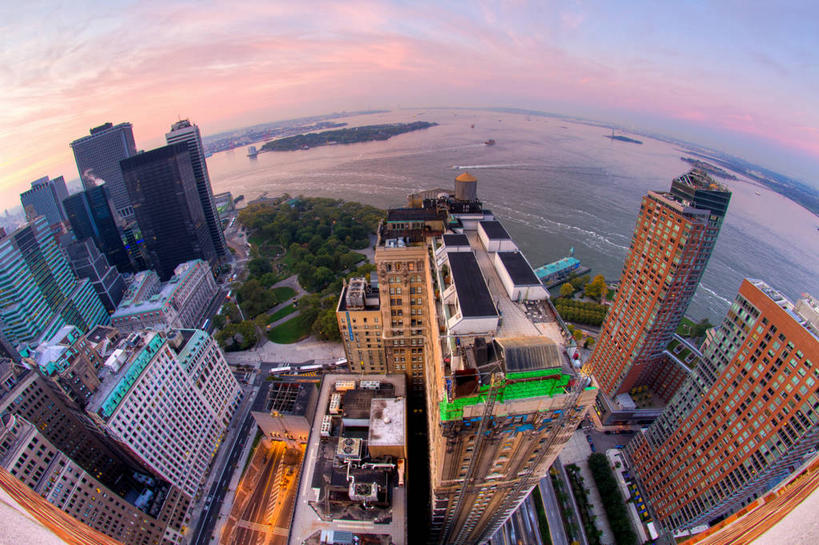 无人,横图,俯视,室外,鱼眼镜头,度假,海洋,美景,天际线,城市风光,城市,建筑,摩天大楼,纽约,美国,景观,云,娱乐,天空,享受,休闲,景色,放松,摄影,市区,纽约州,巴特里公园,彩图,高角度拍摄