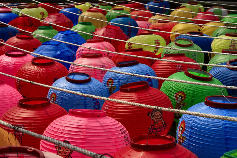 无人,横图,室外,白天,韩国,一排,许多,吊挂,悬挂,丰富,庆祝,整齐,灯笼,很多,挂,排列,摄影,队列,全罗南道,彩图,传统文化