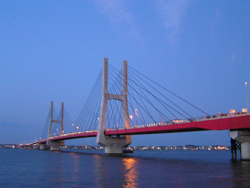 无人,横图,室外,建筑,日本,日本文化,反射,桥,千叶县,联系,天空,黄昏,地标建筑,摄影,吊桥,照亮,钢缆,彩图