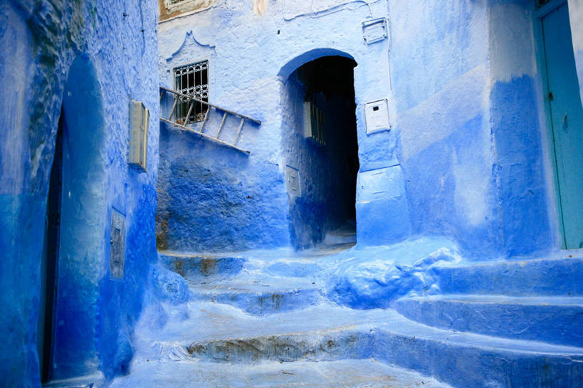无人,横图,室外,白天,窗户,楼梯,摩洛哥,房屋,拱门,蓝色,摄影,摩洛哥文化,彩图,巷