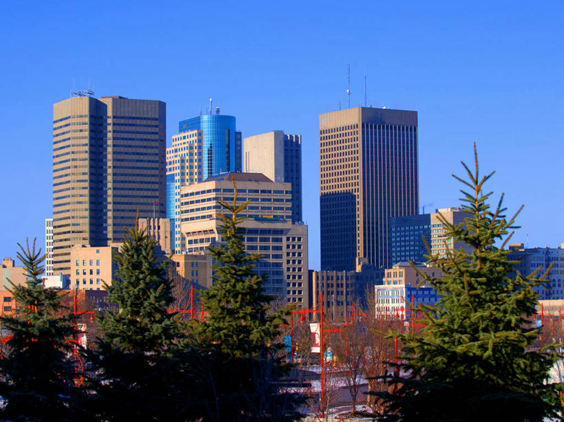 无人,横图,室外,白天,天际线,城市,建筑,摩天大楼,加拿大,塔,树,摄影,发展,万里无云,马尼托巴湖,彩图,温尼伯湖