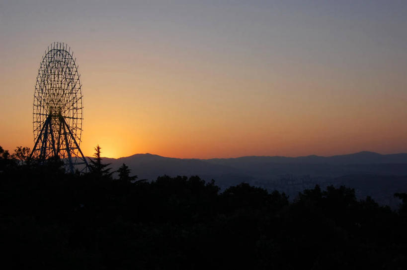 无人,公园,游乐园,横图,室外,日落,地形,首都,自然,摄影,剪影,大转轮,第比利斯,彩图