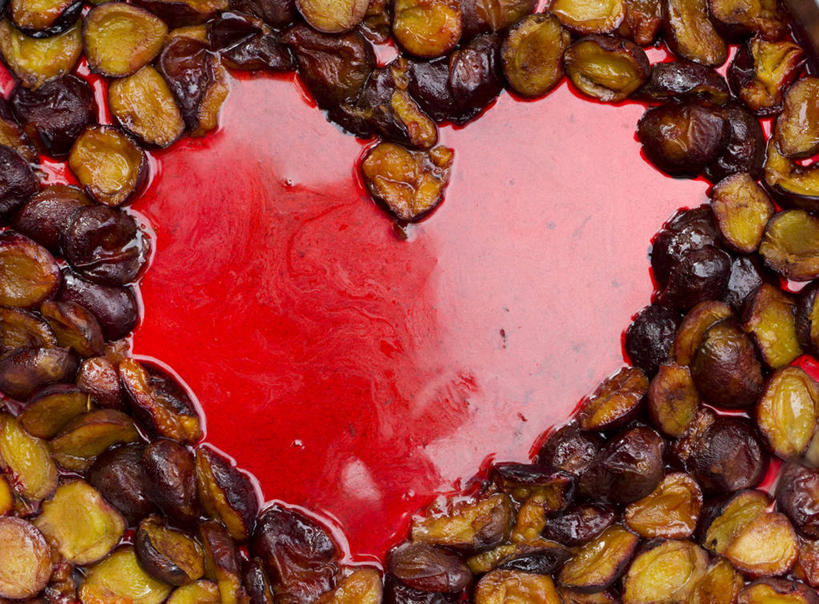 无人,横图,室内,特写,烘焙,李子,加拿大,餐盘,饮食,摄影,心型,彩图