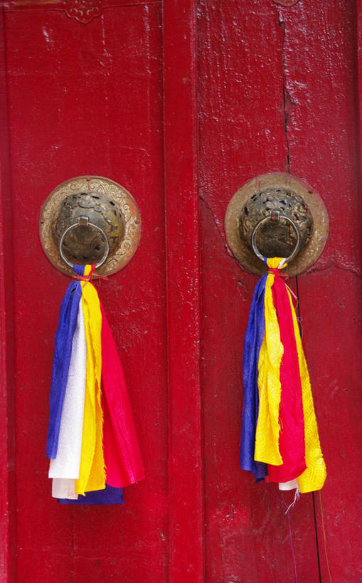 无人,竖图,室外,特写,白天,门,印度,缎带,门环,红色,摄影,多样,保护,彩图