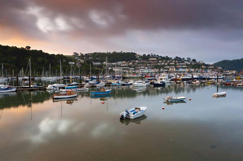 无人,横图,室外,河流,船,英国,反射,乡村,云,天空,黄昏,运输,摄影,宁静,停止,暂停,停滞,彩图,达特茅斯,河口